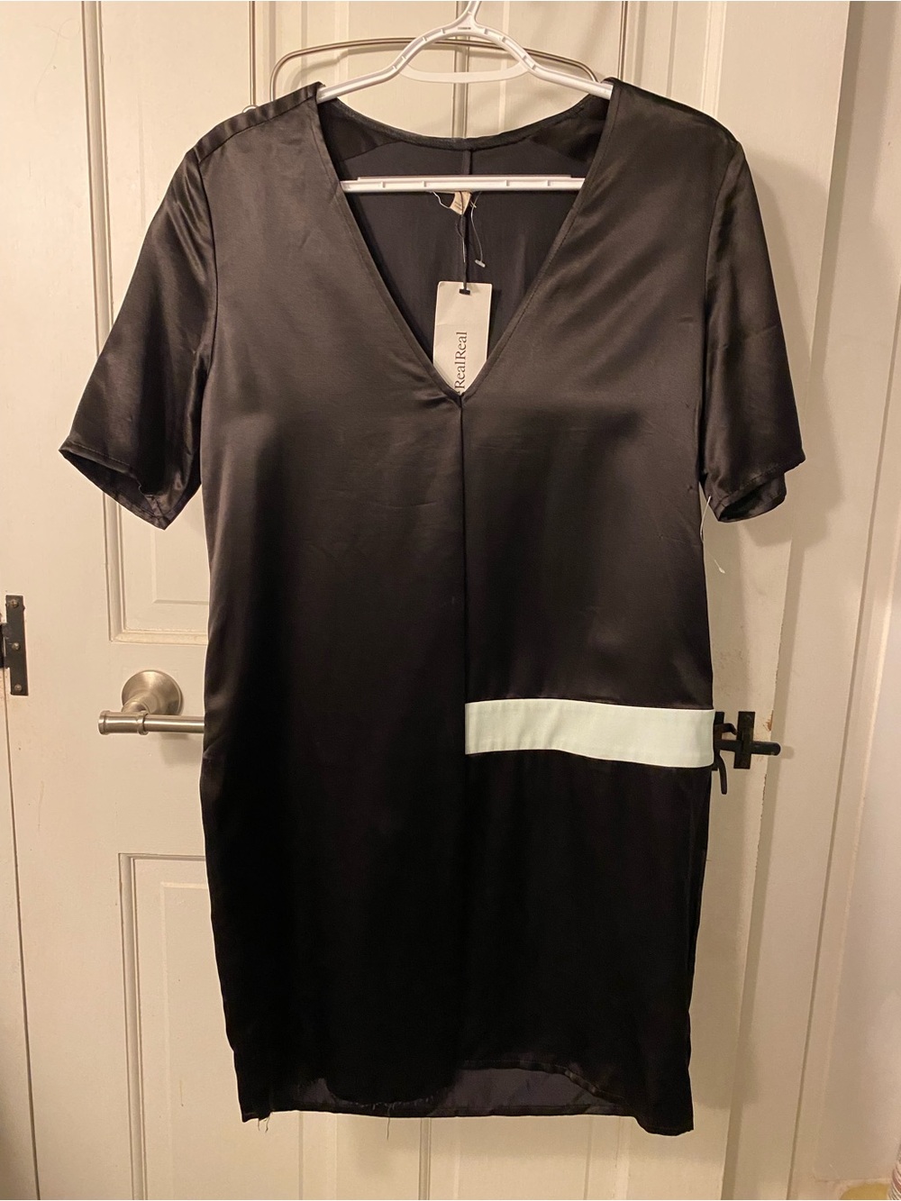 J Brand The RealReal NWT Size Small V-Neck Black Satin Dress/Long Shirt